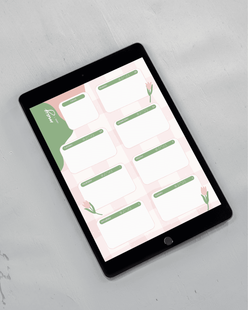 Mockup of digital planner in a tablet